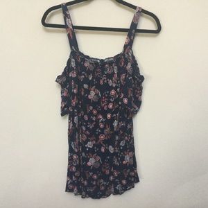 Maurices Navy Floral Off Shoulder Top Size 0 Bohemian Springtime Light Stretchy